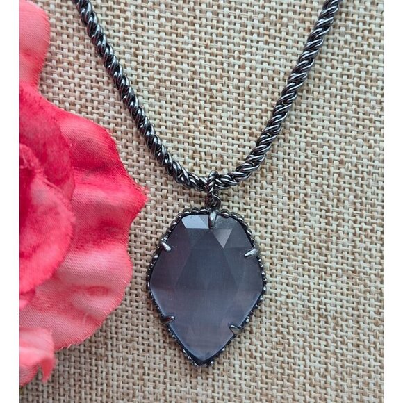 Kendra Scott Jewelry - Kendra Scott Rare Slate Cats Eyes Gunmetal Corla Necklace Long Chain 30"  MINT